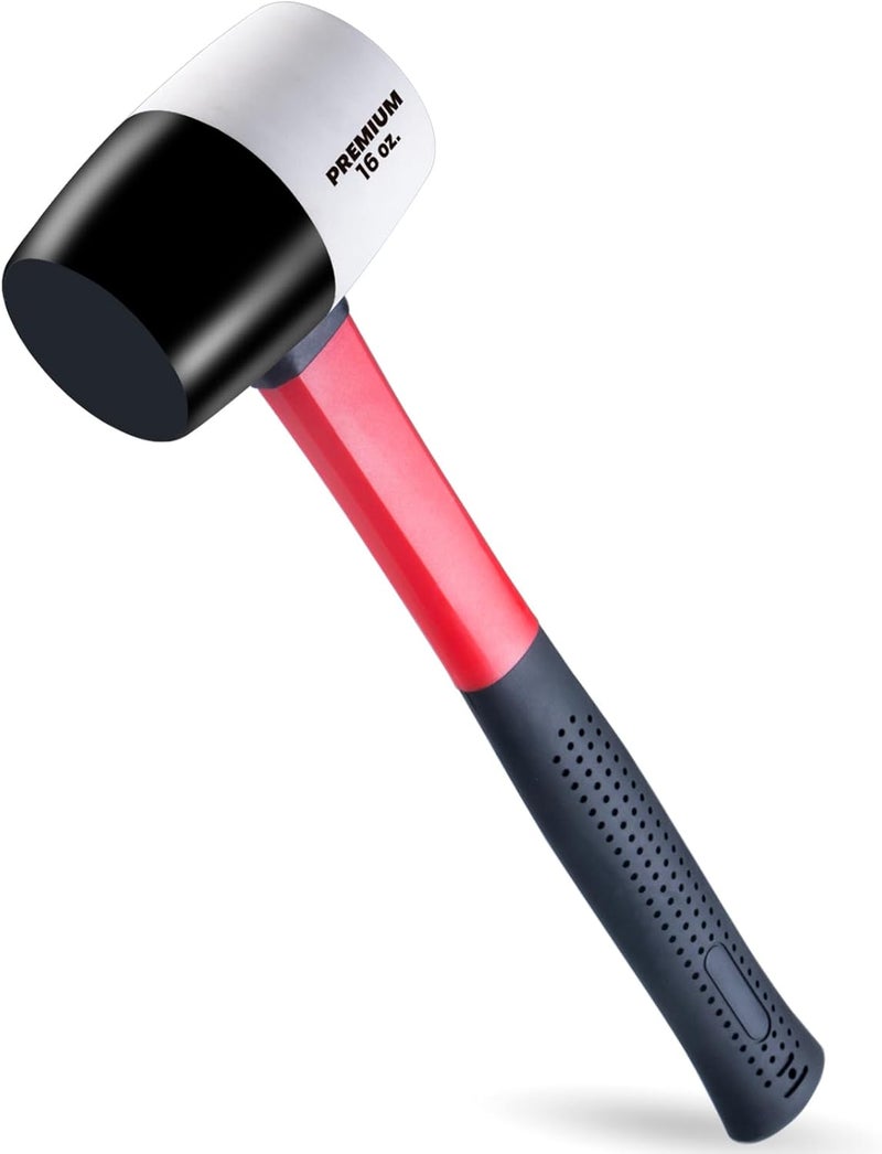 EFFICERE 16 oz. Premium White/Black Dual-Color Rubber Mallet Hammer | Solid Eco-Friendly Rubber Head, Durable Fiberglass Handle | Deliver Soft, Non-Marring and Non-Marking Strike for Delicate Surfaces - Image 1